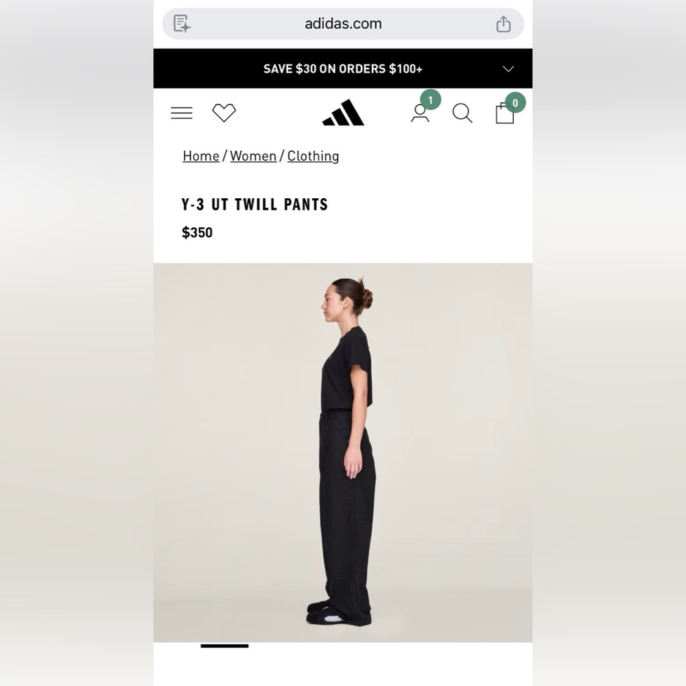 NWT Y-3 Y3 Adidas UT Black Twill Pants